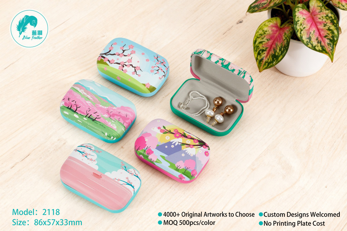 Artistic Sakura Scenery Print Metal Hard Travel Jewelry Box for Women and Girls